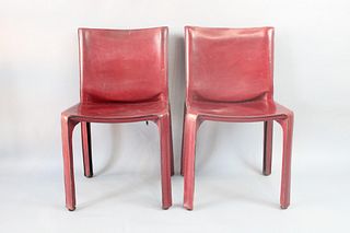 Pair of Mario Bellini for Cassina Red Leather CAB 412 Chairs