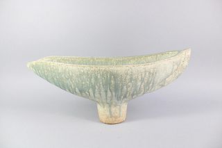 Mid Century Modern Ceramic Canoe Shaped Vessel Signed FR, Studio Pottery