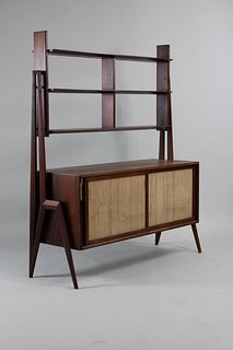 Danish Modern Angular Hutch Cabinet, Stereo & Shelves