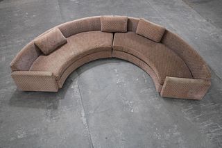 Mid-Century Modern Milo Baughman Style Pink Semi Circle 2-Piece Sectional Sofa