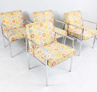 Set of 4 Mid-Century Modern Style of Milo Baughman by Founders Chrome Arm Chair
