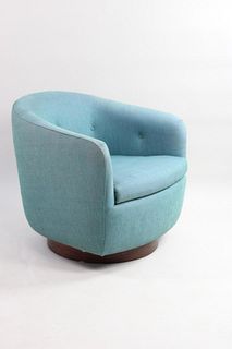 Blue Upholstered Swivel Chair by Milo Baughman for Thayer Coggin