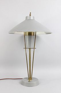 Mid Century Modern Grey and Brass Table Lamp, Thurston Style