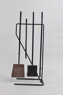 Mid-Century Modern Minimalist Black Iron Fireplace Tool Set