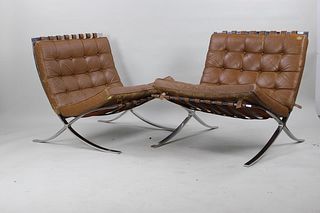Pair of Mies van der Rohe Barcelona Chairs, Brown Leather