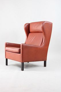 Danish Modern Leather Wingback Club Chair
