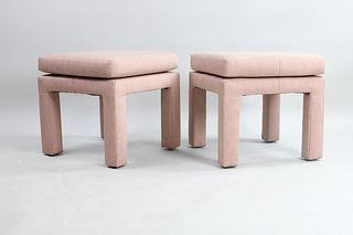 Pair of Pink Upholstered Drexel Heritage Foot Stools, Mid Century Modern