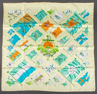 Hermes "Pavois" Square Silk Twill Scarf