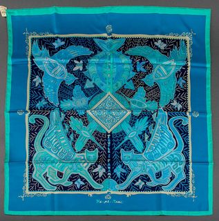 Hermes "Legende Kuna" Turquoise Silk Twill Scarf
