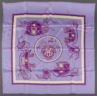Hermes "Ex-Libris" Purple Silk Twill Scarf