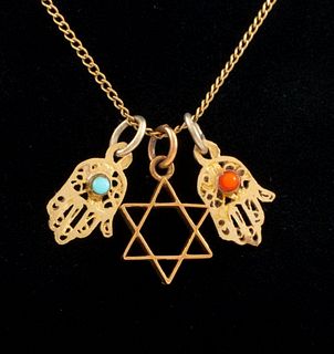 Judaica 14K Gold Colored Stone Pendant Necklace