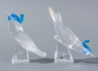 Lalique 'Pimilco' Blue & Frosted Glass Bird, 2