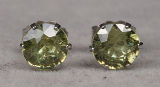 14K white gold green stone stud earrings