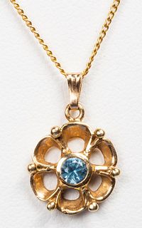 14K Gold & 10K GF Blue Spinel Pendant Necklace