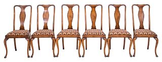 Queen Anne Style Walnut Dining Chairs, 6