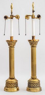 Neoclassical Corinthian Column Brass Lamp, 2