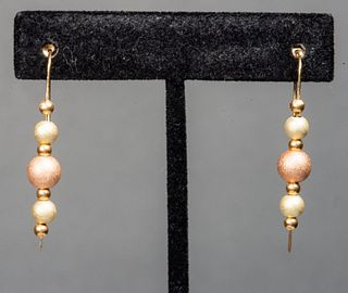 Modern 14K Yellow & Rose Gold Bead Wire Earrings