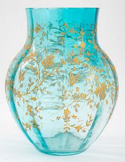 Moser Manner Gilt Enameled Blue Crystal Vase