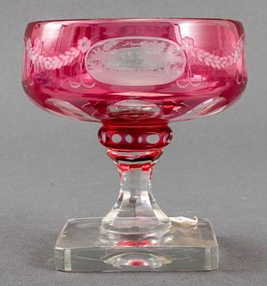 Carder Steuben Gold Ruby Engraved Champagne Glass