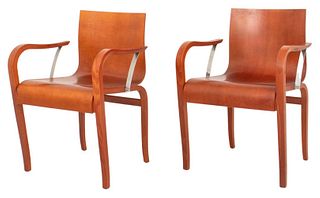 Italian Modernist Cherry and Steel Arm Chairs, 2