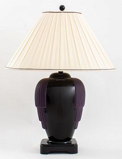 Art Deco Style Purple and Black Ceramic Lamp