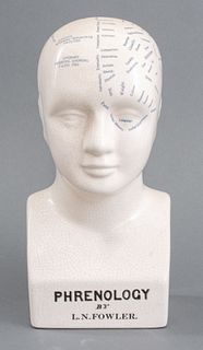 L.N. Fowler Phrenology Bust, Ceramic