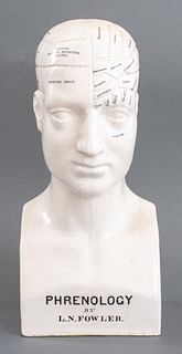 L.N. Fowler Phrenology Bust, Ceramic