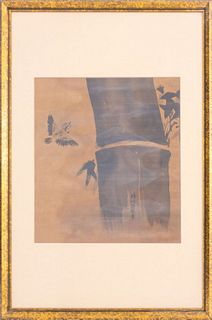 Japanese Scroll Painting with Bird & Bamboo