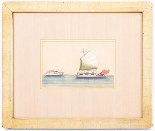 Chinese Export Maritime Gouache on Rice Paper