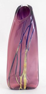 Modern Purple Studio Art Glass Tall Vase, Signed