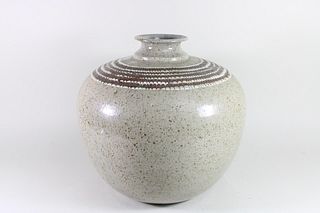 Mid Century Modern Studio Pottery Vase with Combed Decoration, Signed