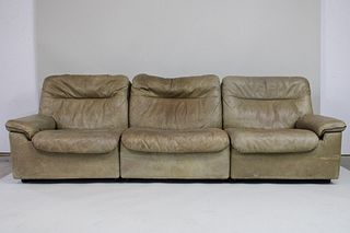 Leather De Sede Model DS 3-Seat Sofa, Mid Century Modern