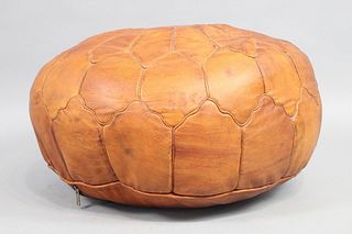 Patina Leather Moroccan Patched Hassock Pouf or Ottoman