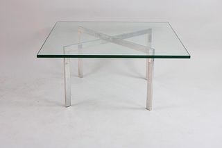 Glass and Aluminum Barcelona Coffee Table, Mies Van Der Rohe