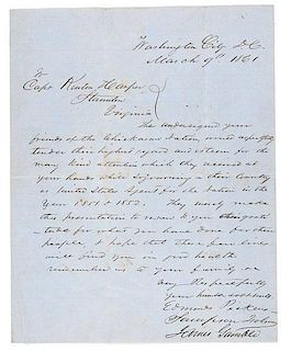 Kenton Harper, Letter of Thanks from the Chickasaw Nation, March 9, 1861 