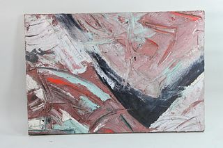 Large Abstract Modern Textured Pink Aqua Painting, Signed 1983