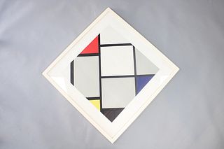 Framed Abstract Art Print, No. 2563 Piet Mondrian Lozenge in Red, Yellow & Blue