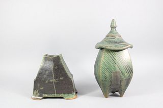 Lot of 2 Sequoia Miller Contemporary Studio Pottery, Hut Jar & Vase