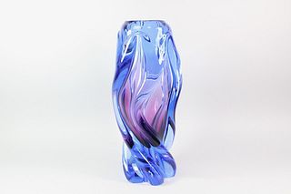 Sommerso Style Art Glass Twist Vase, Mid Century Modern