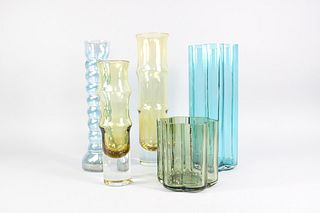Lot of 5 Scandinavian Modern Art Glass Vases, Quistgaard for Dansk