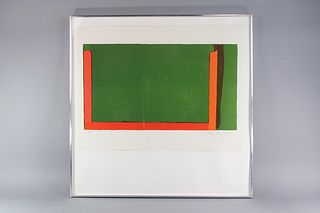 Abstract Expressionist Signed John Hoyland Color Lithograph Print, "Small Green Swiss" 1968