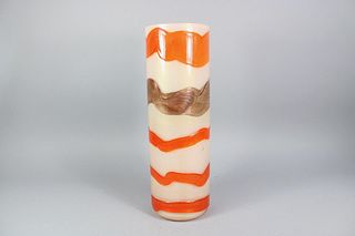 Mid-Century Modern Murano White, Orange & Brown Vase
