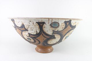 Large Studio Art Pottery Pedestal Serving Bowl, Bohemian
