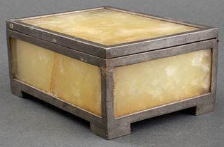 Art Deco Silvered Metal and Alabaster Table Box