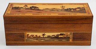 Modern Wooden Marquetry Box w/ Landscape Scene