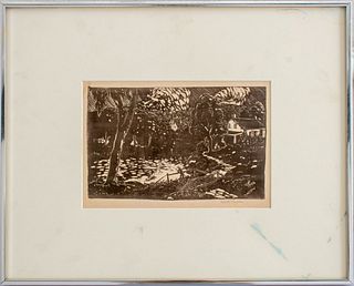 Edith Nagler "The Fishing Bridge" Woodcut on Paper