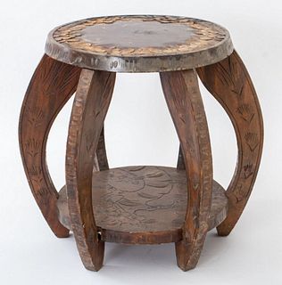 Japanese Carved Wood End Table / Plant Stand