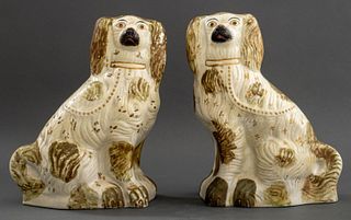 Staffordshire Ceramic Spaniels, Pair