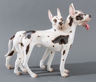 Porcelain Figural Group of Two Great Danes