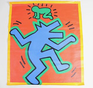 Big Blue Dog Pop Art Painting on Canvas, Keith Haring Copy